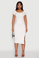 Womens Haute Monde Side Slit Midi Dress, White, Size L