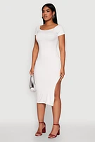 Womens Haute Monde Side Slit Midi Dress, White, Size L