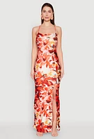 Womens Iris Slit Front Floral Maxi Dress, Orange, Size L