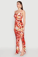 Womens Iris Slit Front Floral Maxi Dress, Orange, Size S