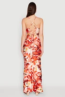 Womens Iris Slit Front Floral Maxi Dress, Orange, Size L