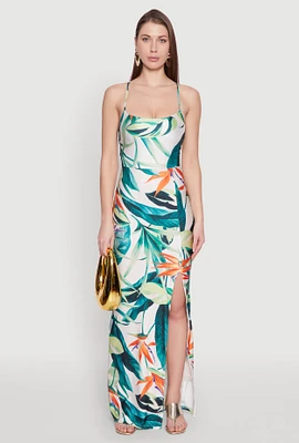 Womens Iris Tropical Print Lace Up Maxi Dress, Multi, Size S