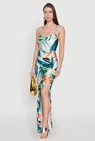 Womens Iris Tropical Print Lace Up Maxi Dress, Multi, Size S