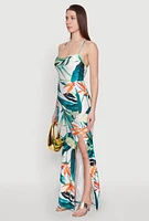 Womens Iris Tropical Print Lace Up Maxi Dress, Multi, Size S