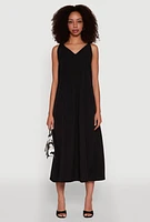 Womens Chic V-Neck Knot Strap Pleated Detail Sundress for Summer,