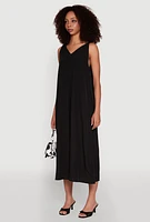 Womens Chic V-Neck Knot Strap Pleated Detail Sundress for Summer,