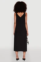 Womens Chic V-Neck Knot Strap Pleated Detail Sundress for Summer,