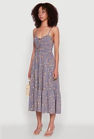 Womens Ditsy Floral Tiered Sundress with Tie Front Keyhole, Grey, Size S