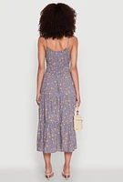 Womens Ditsy Floral Tiered Sundress with Tie Front Keyhole, Grey, Size S