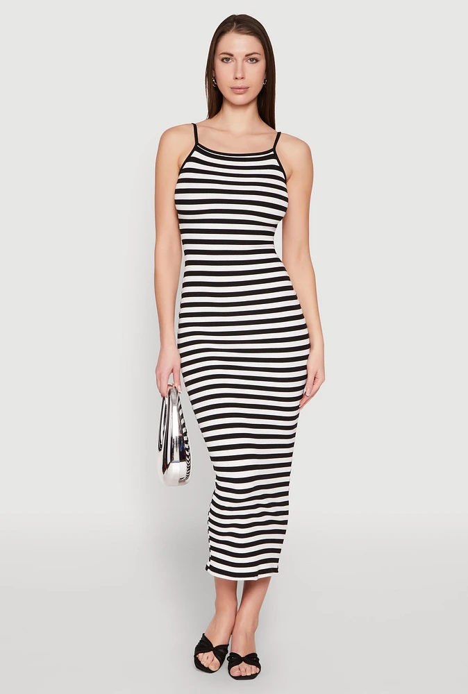 Womens Contrast Trim Striped Maxi Dress, Multi,
