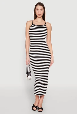 Womens Contrast Trim Striped Maxi Dress, Multi,