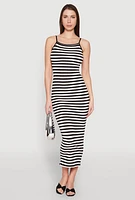 Womens Contrast Trim Striped Maxi Dress, Multi,