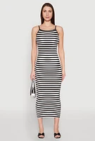 Womens Contrast Trim Striped Maxi Dress, Multi,