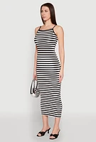 Womens Contrast Trim Striped Maxi Dress, Multi, Size L