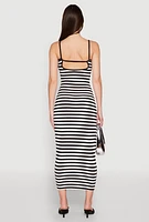 Womens Contrast Trim Striped Maxi Dress, Multi,