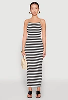 Womens Contrast Trim Striped Maxi Dress, Multi,
