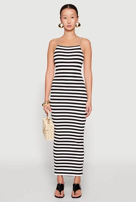 Womens Contrast Trim Striped Maxi Dress, Multi,