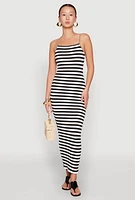 Womens Contrast Trim Striped Maxi Dress, Multi,
