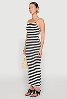 Womens Contrast Trim Striped Maxi Dress, Multi,