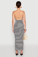 Womens Contrast Trim Striped Maxi Dress, Multi,