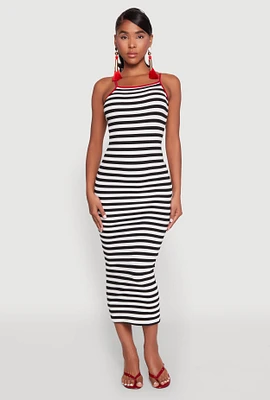 Womens Contrast Trim Striped Maxi Dress, Multi,