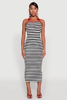 Womens Contrast Trim Striped Maxi Dress, Multi,