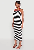 Womens Contrast Trim Striped Maxi Dress, Multi,