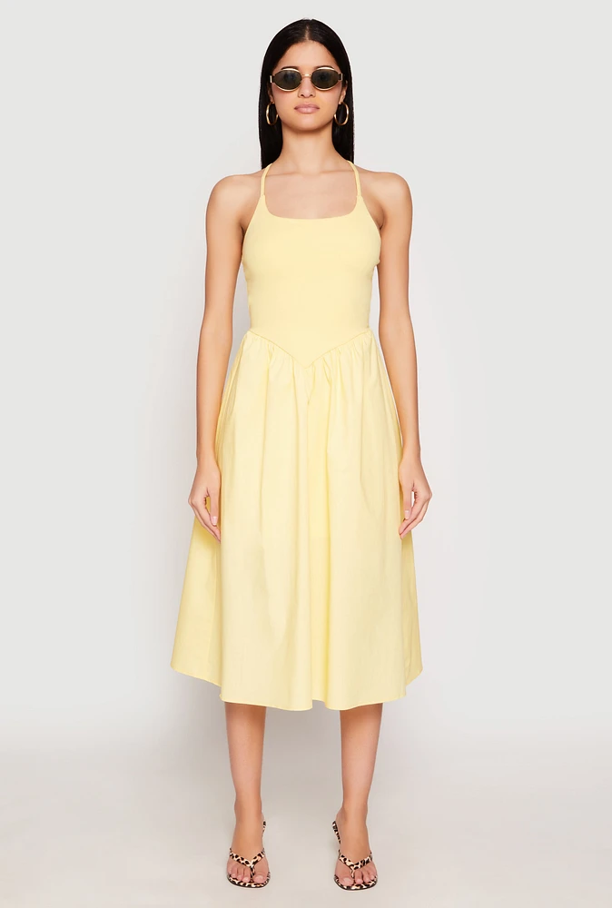 Womens Almost Famous Sleeveless Empire Waist Midi Dress, Yellow, Size M