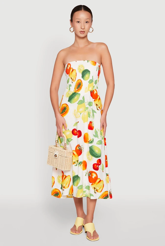 Womens Almost Famous Assorted Fruit Smocked Dress, Multi,