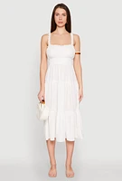 Womens Almost Famous Smocked Empire Waist Tiered Dress, White, Size L