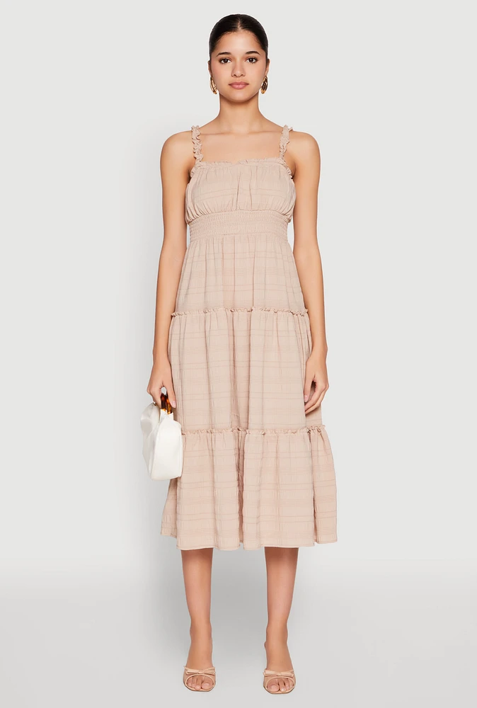 Womens Almost Famous Smocked Empire Waist Tiered Dress,
