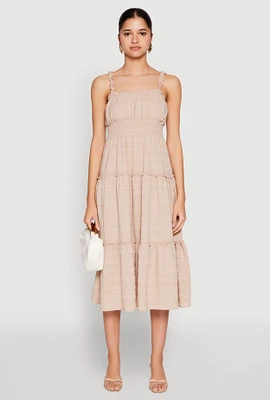 Womens Almost Famous Smocked Empire Waist Tiered Dress,