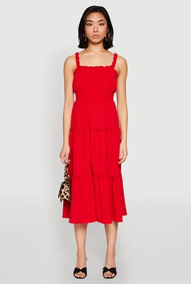 Womens Almost Famous Smocked Empire Waist Tiered Dress,