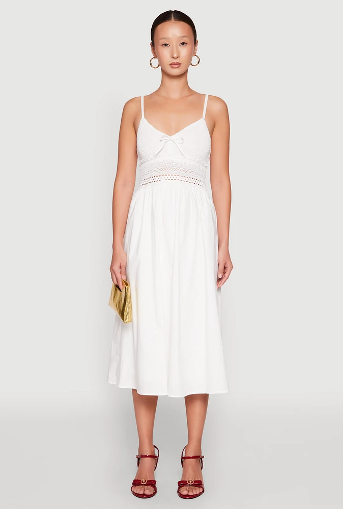 Womens Almost Famous Crochet Empire Waist Midi Dress, White, Size XL