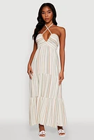 Womens Madden Girl Striped Tiered Halter Maxi Dress, Multi, Size L