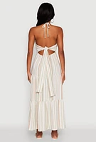Womens Madden Girl Striped Tiered Halter Maxi Dress, Multi, Size L