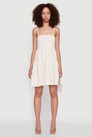 Womens Madden Girl Linen Tiered Sundress with Smocked Square Neck, Beige, Size S