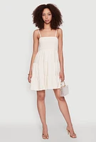Womens Madden Girl Linen Tiered Sundress with Smocked Square Neck, Beige, Size S