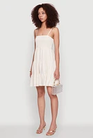 Womens Madden Girl Linen Tiered Sundress with Smocked Square Neck, Beige, Size S