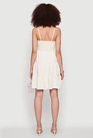 Womens Madden Girl Linen Tiered Sundress with Smocked Square Neck, Beige, Size S