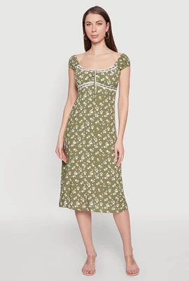 Womens Madden Girl Ditsy Floral Sundress with Lace Details, Green, Size S