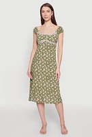 Womens Madden Girl Ditsy Floral Sundress with Lace Details, Green, Size S