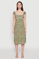 Womens Madden Girl Ditsy Floral Sundress with Lace Details, Green, Size S