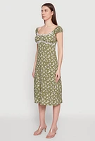 Womens Madden Girl Ditsy Floral Sundress with Lace Details, Green, Size S