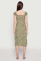 Womens Madden Girl Ditsy Floral Sundress with Lace Details, Green, Size S