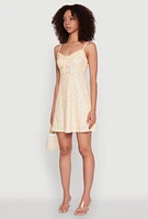 Womens Madden Girl Ditsy Floral V Neck Cami Dress, Orange,