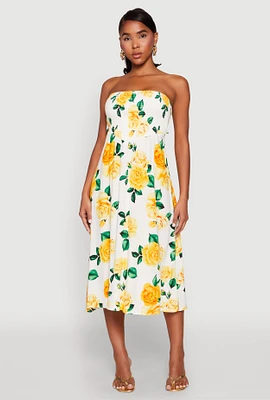 Womens Almost Famous Floral Print Smocked Midi Dress, Multi,