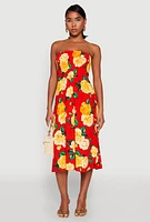Womens Almost Famous Floral Print Smocked Midi Dress, Multi,