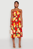 Womens Almost Famous Floral Print Smocked Midi Dress, Multi,