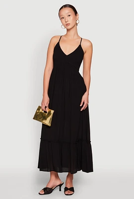 Womens Almost Famous Smocked O Ring Tiered Maxi Dress, Black, Size L